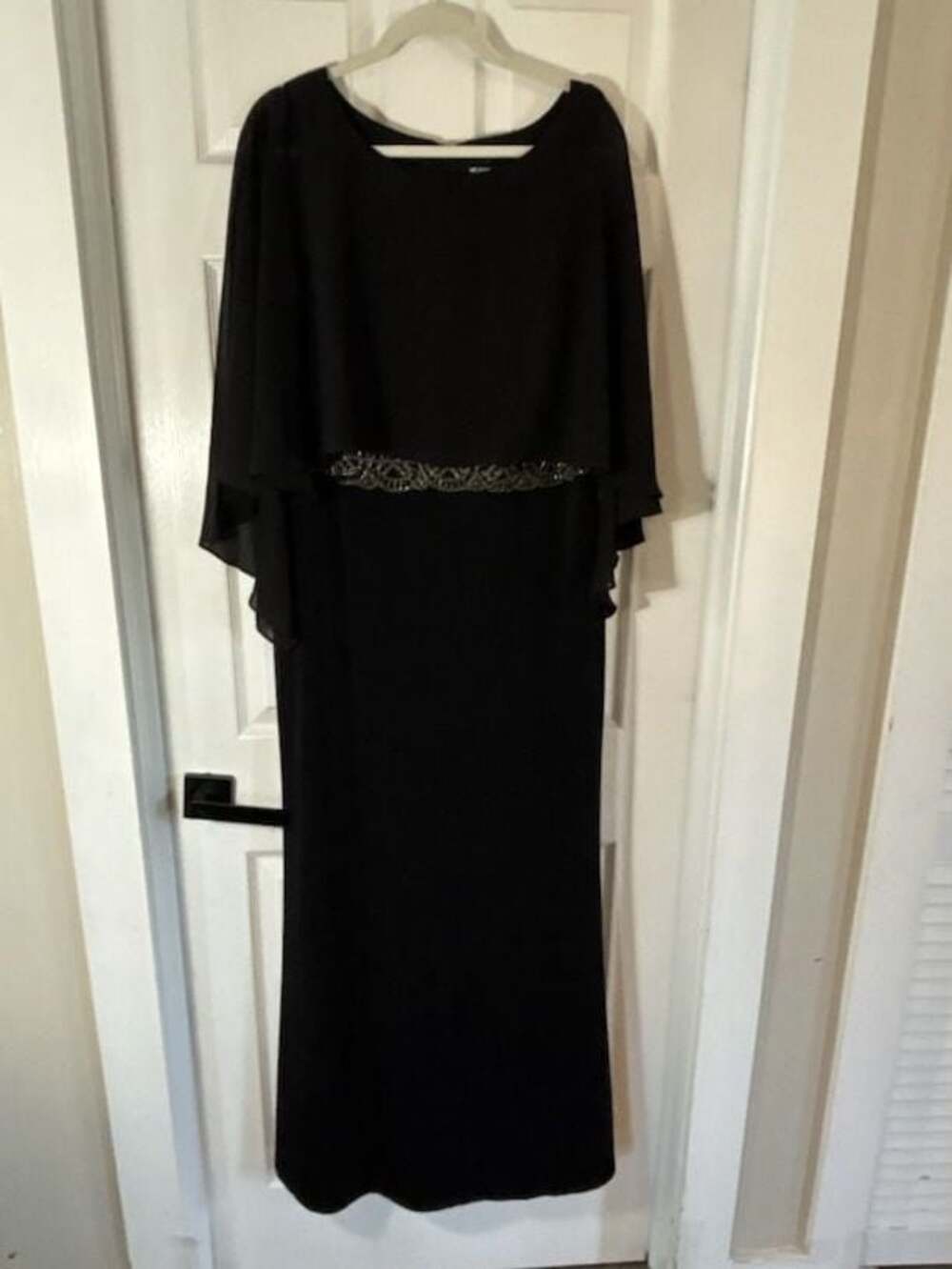 Melrose Black Beaded Waist Chiffon Cape Overlay Formal Gown Size 16W